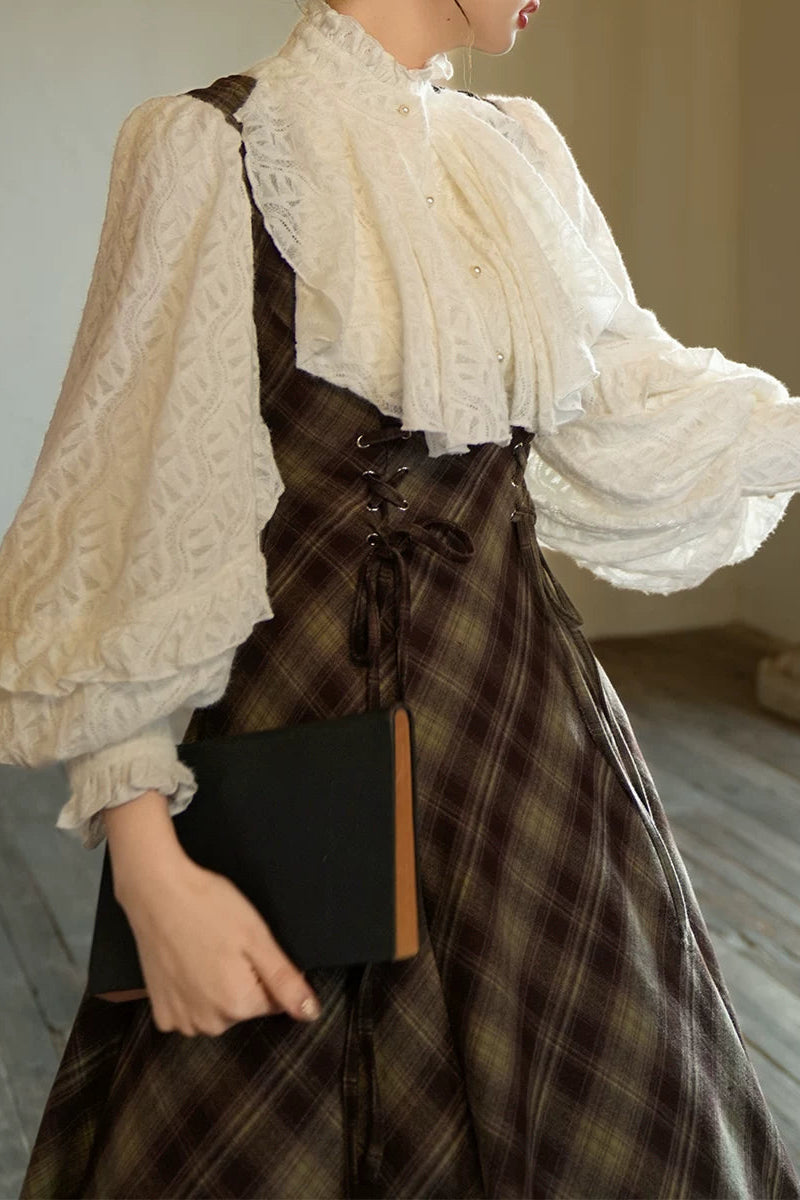 Retro Tie Waist Flare Suspender Skirt