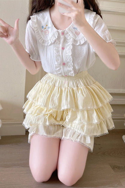 キュートフリルティアードスカートパンツ