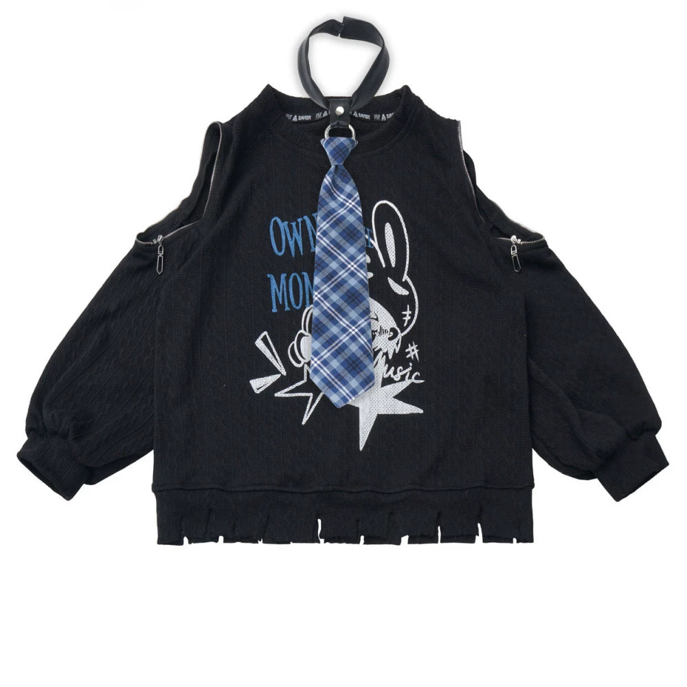 オフショルダースウェットトップス+アシメスカート+ロングパンツ