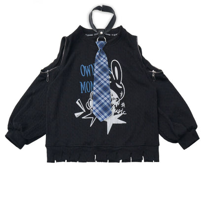 オフショルダースウェットトップス+アシメスカート+ロングパンツ