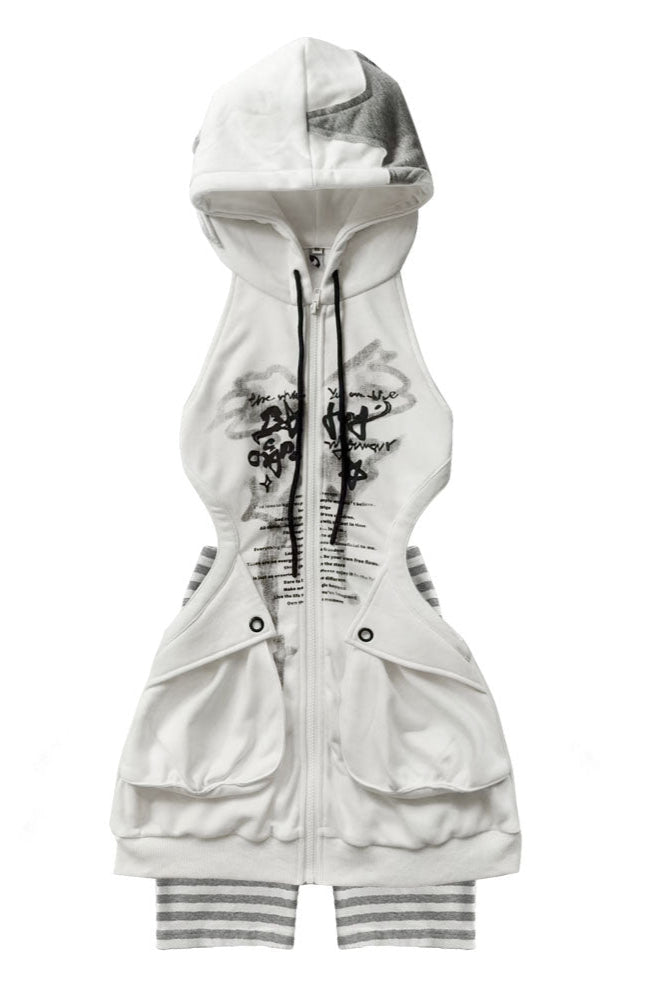 ロングパーカーカットアウトY2Kスウェットワンピース