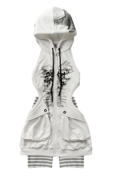 ロングパーカーカットアウトY2Kスウェットワンピース