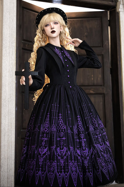 【12月27日予約締切】チャーチエンブロイダリーエレガントポインテッドカラーゴシックドレス