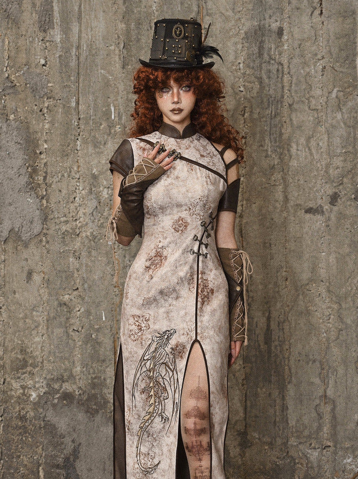 dragon embroidered dress Red Lace Dragon Embroidery Gown with Fringe Sleeves Valdrin Sahiti VALDRIN SAHITI