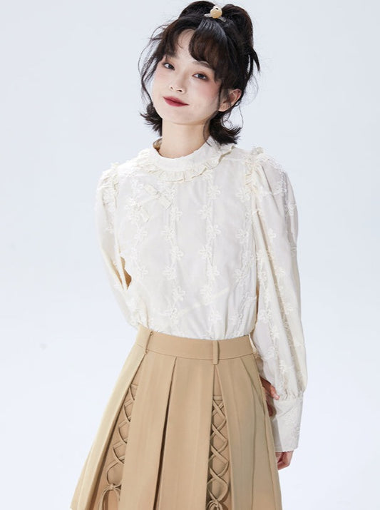 Cut Beige Lace Blouse