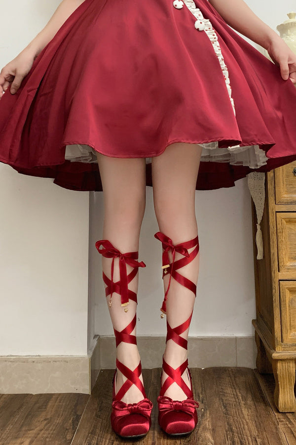 レースアップリボンバレエロリータシューズ