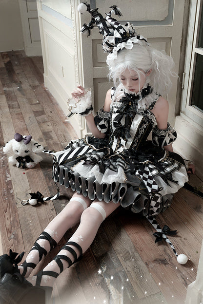 【12月26日予約締切】サーカスシリーズキングブラックアンドホワイトロリータピエロドレス＋フルセットA/B
