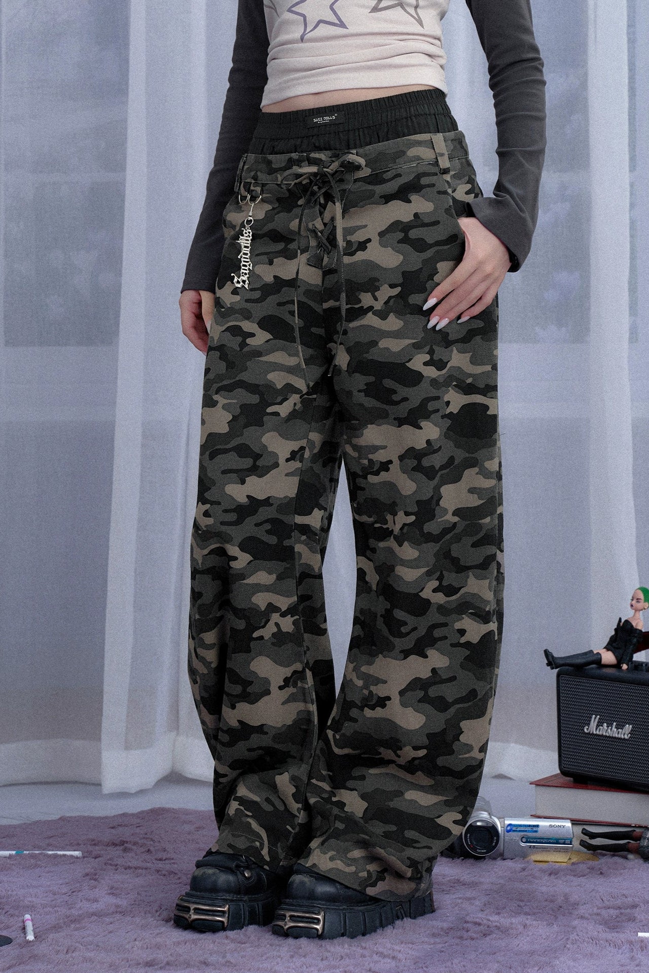 ルーズカモフラージュダブルウエストパンツ