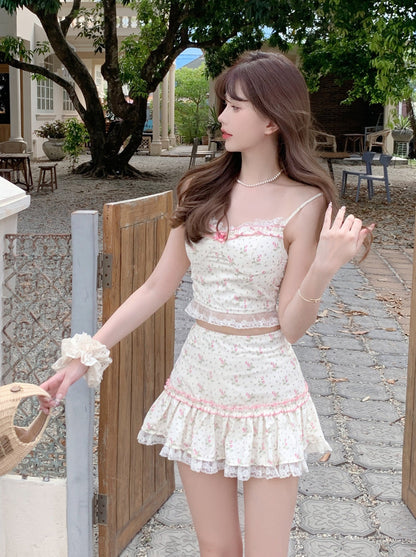CreamySweet [4 月 28 日 20 件新品 95 折] 浪漫治愈系撞色花朵吊带/短裙