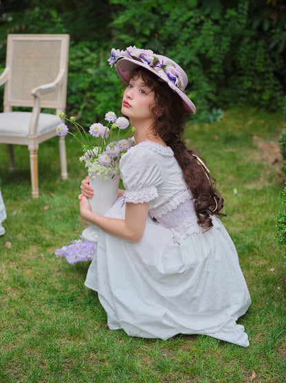 Puff Sleeve Purple Flower Dress