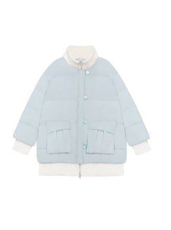 Small Puff Ice Blue Sweet High Neck Down Jacket