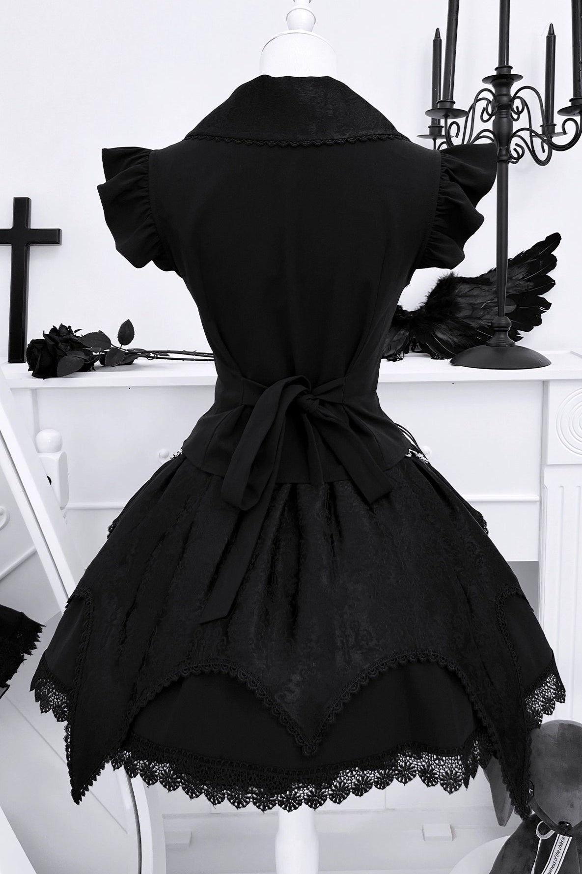 ダークゴシックサブカルチャーストラップセットアップ＋リボン＋チェーン