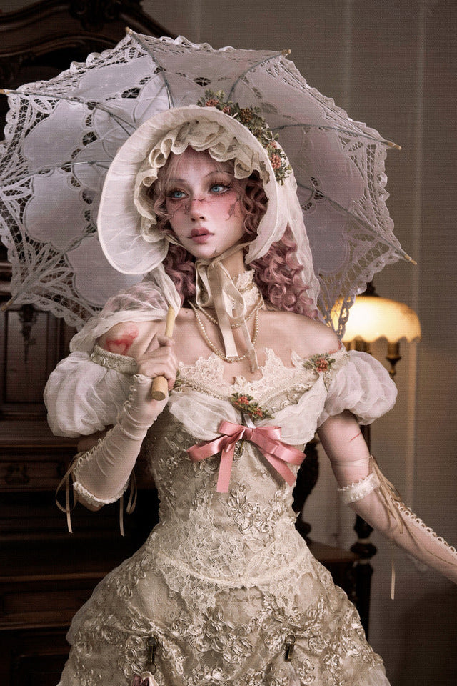 Edwardian Elegant One Shoulder Puff Sleeve Top + Leg Covers