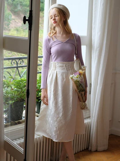 French Retro Design Waist Skirt