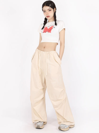 American retro high waist wide straight parachute pants