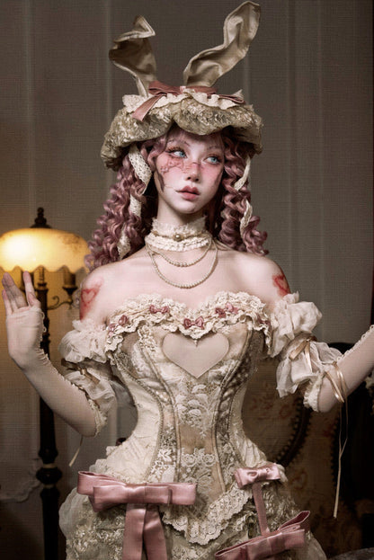 ラブフィッシュボーンコルセットロココフレンチチュニックトリムトップス＋スリーブ＋スリムリボン＋レッグカバー＋チョーカー