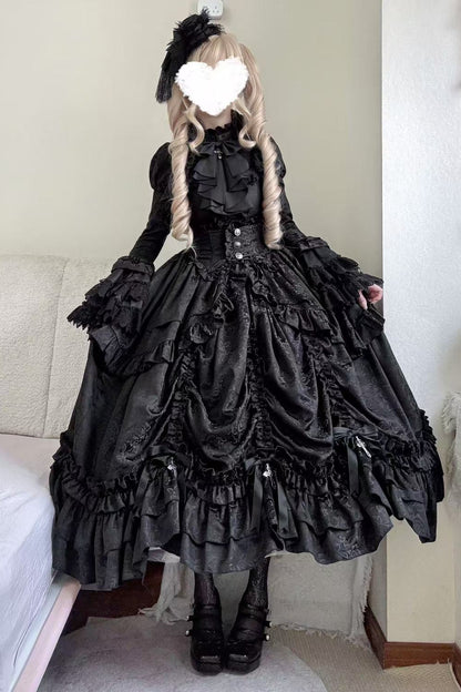 【12月6日予約締切】クロスノクターンゴシックダーク・ストライプレイヤードトップ＋クロスローズ・ストライププルアップスカート