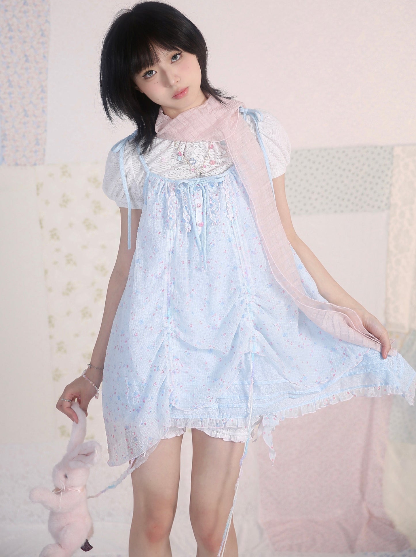 Flower shirring ring dress