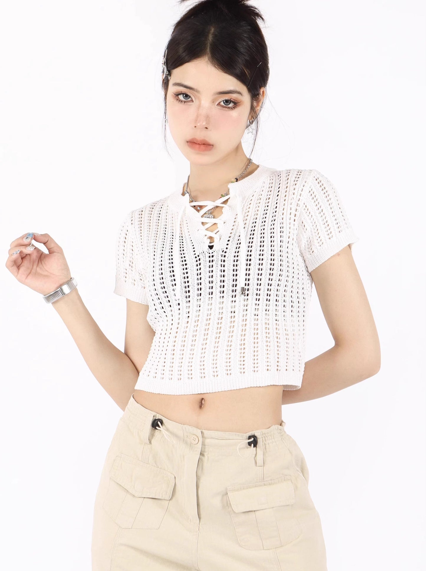 Cool Spicy American Retro Sheer Knit Tops