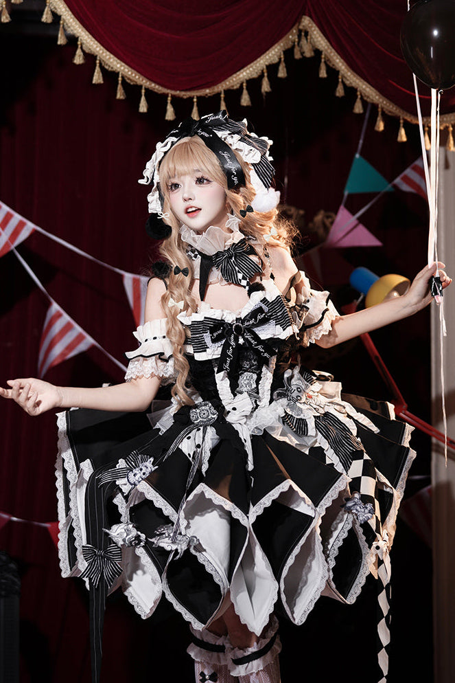 【12月8日予約締切】サーカスロリータエレガントレトロゴシックピエロドレスセット＋アクセサリーコンプリート
