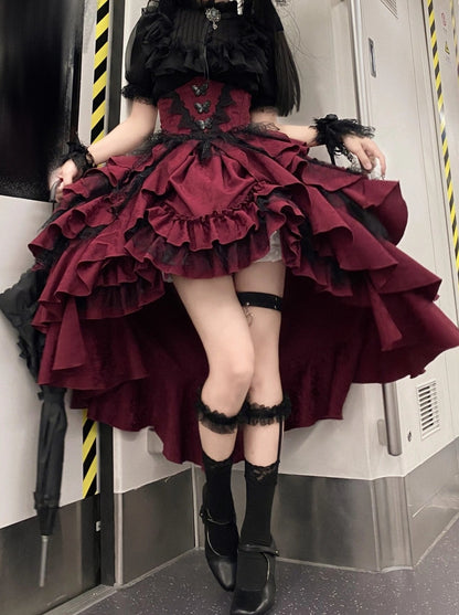 Manner Dark Gothic Style Lolita Shirt + Asymmetrical Ruffle Skirt
