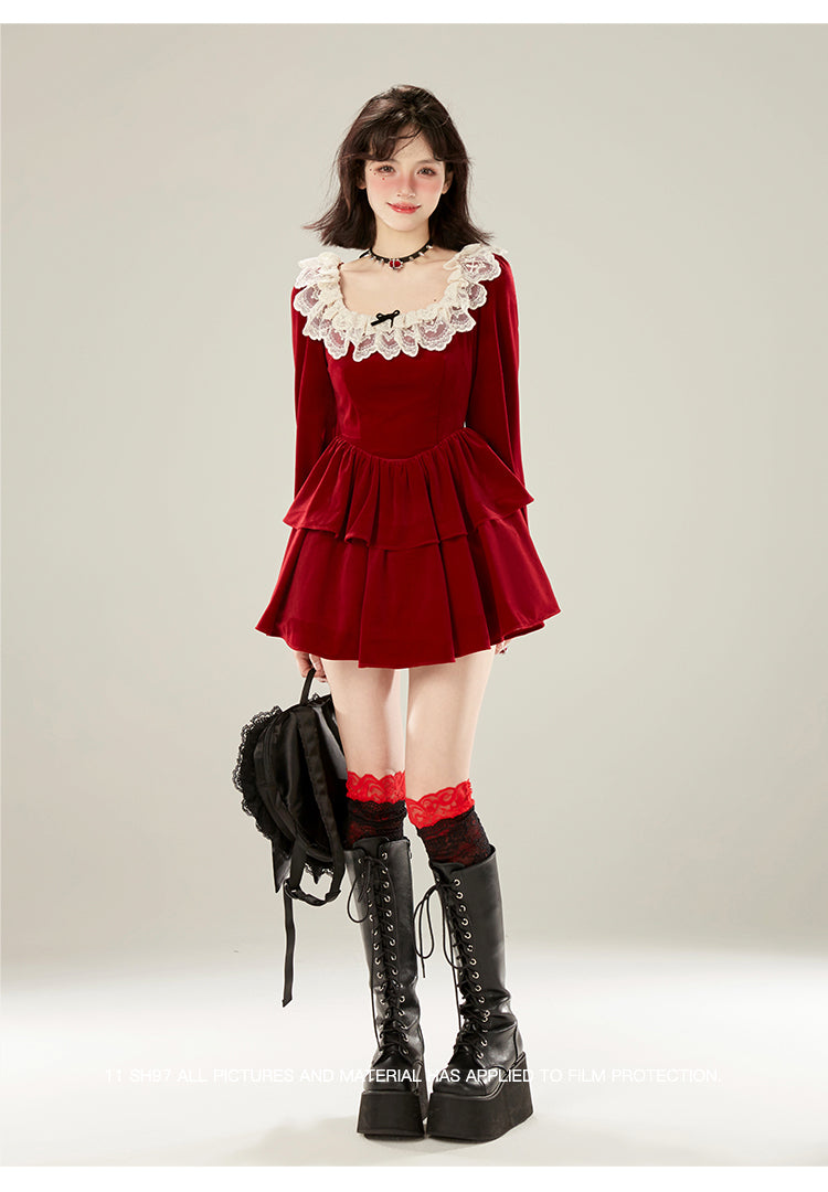 Red Raisin Collar Velvet Dress