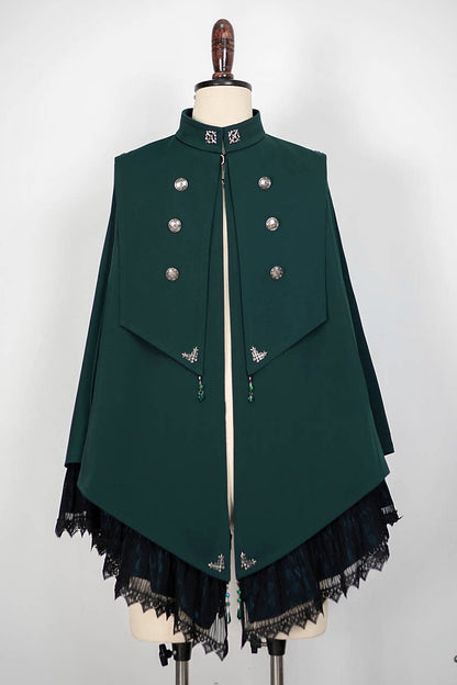 【9月5日予約締切】Dark Red/Dark Green Gothic Chain Layered Lace Cape Coat(Short Length/Long Length)