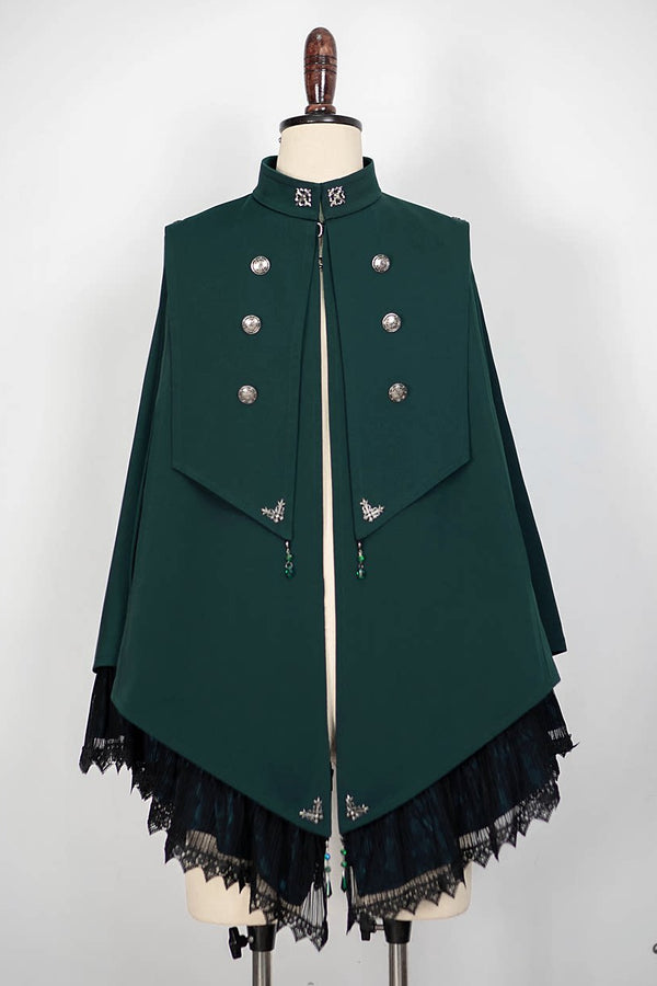 【9月5日予約締切】Dark Red/Dark Green Gothic Chain Layered Lace Cape Coat(Short Length/Long Length)
