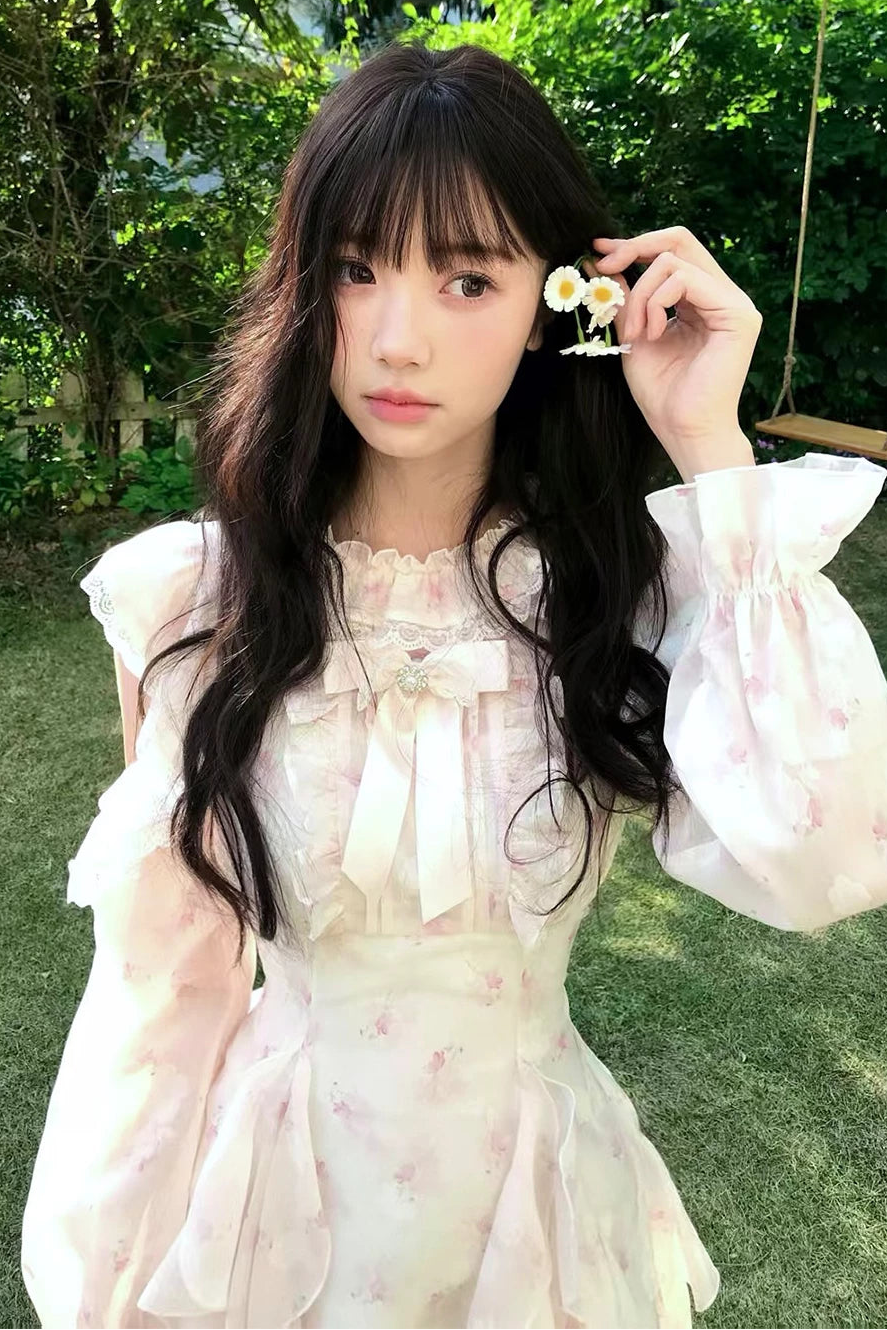 甜美碎花雪纺连衣裙