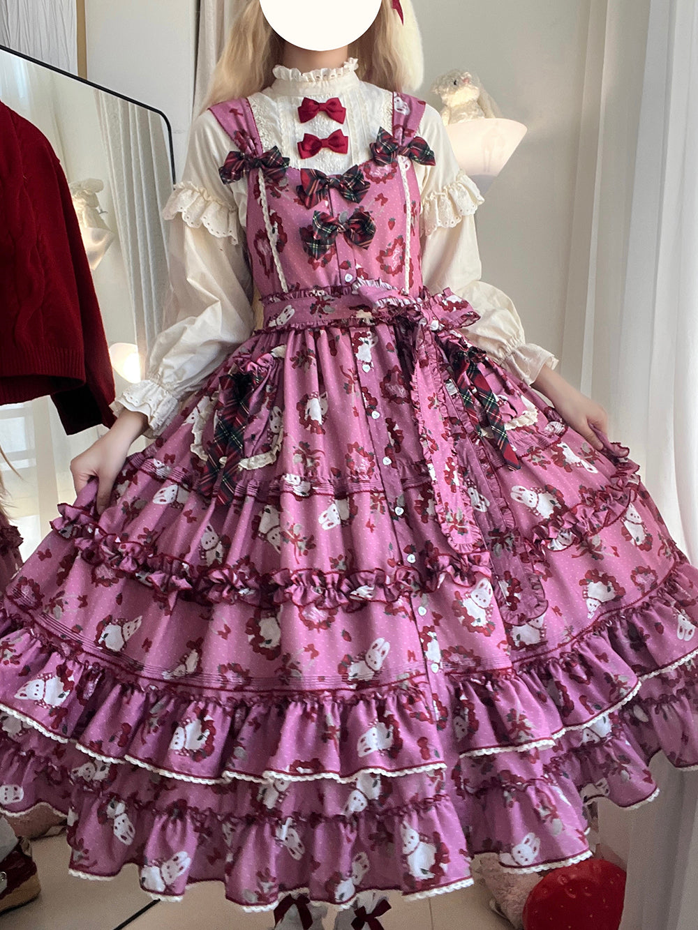 [Pre-order Deadline: January 31] Forest Berry Rabbit Series Lace Stand Collar Ribbon Shirt