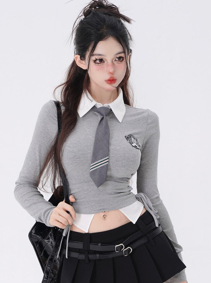 Campus Gossip Grey College Style Tops