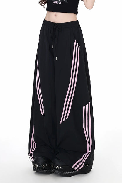 カジュアルモードストライプルーズパンツ