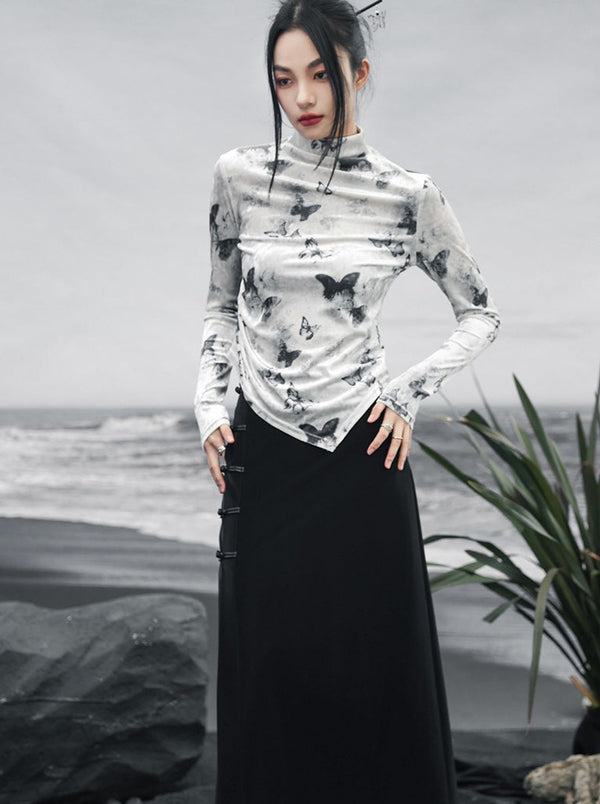 モードバタフライアシメスリムトップス