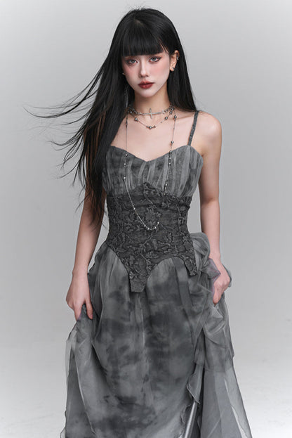 Ghost Girl Gray Suspender Dress