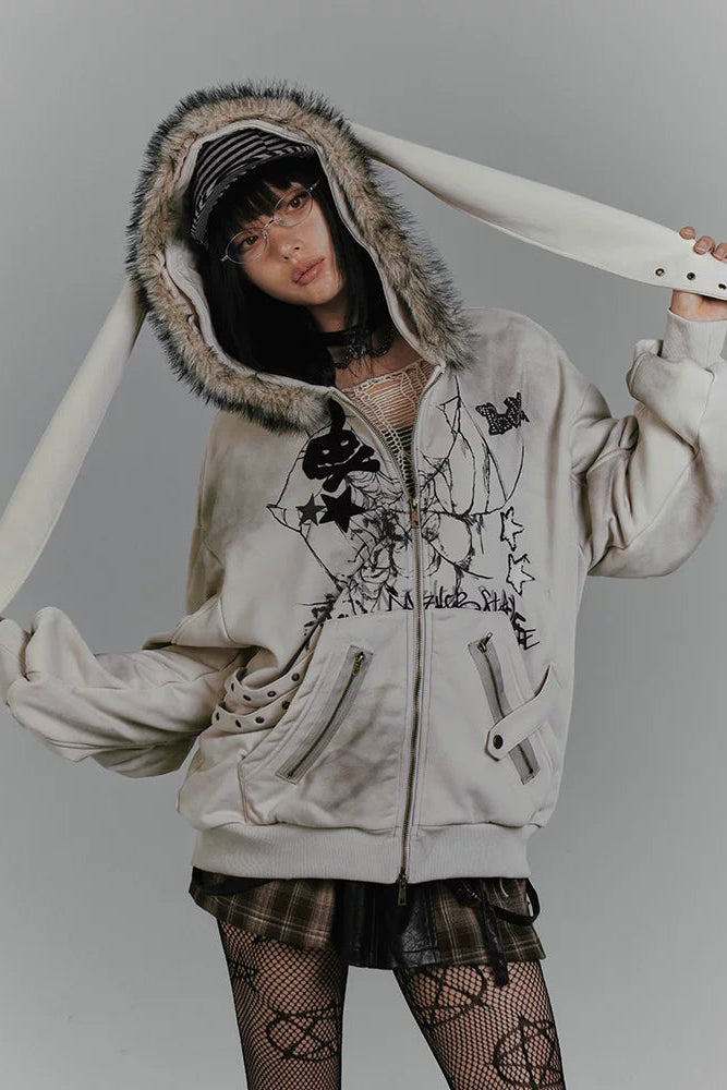 ラビットイヤーフードジップパーカー