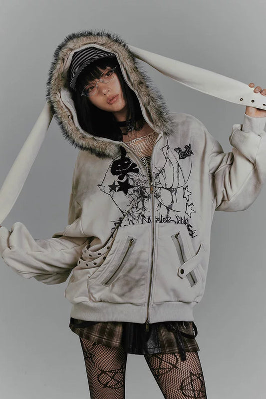 ラビットイヤーフードジップパーカー