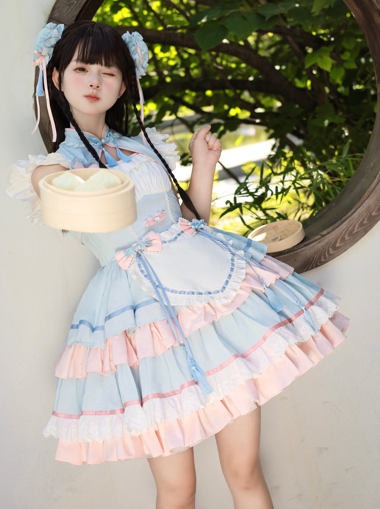 [Reservations] Sweet Cool Love Chinese Lolita Dress + Vest + Apron + Hair Accessories