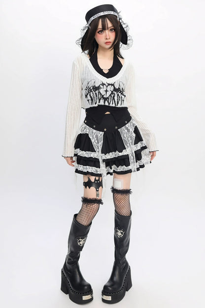 Punk style top + lace skirt