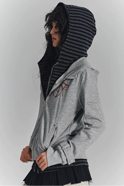 ボーダーフードタイトパーカー