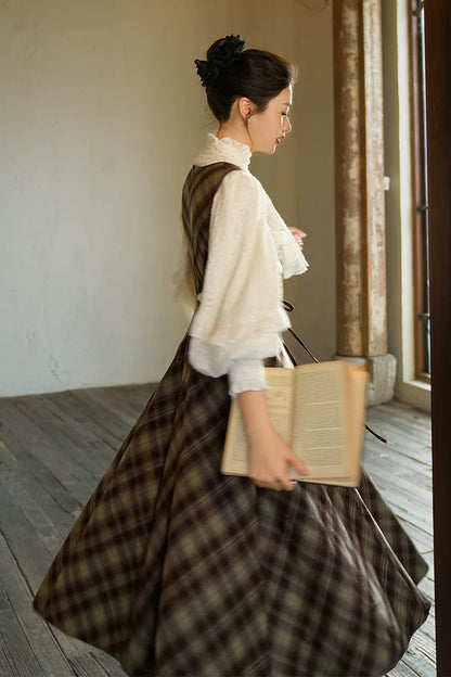 Retro Tie Waist Flare Suspender Skirt