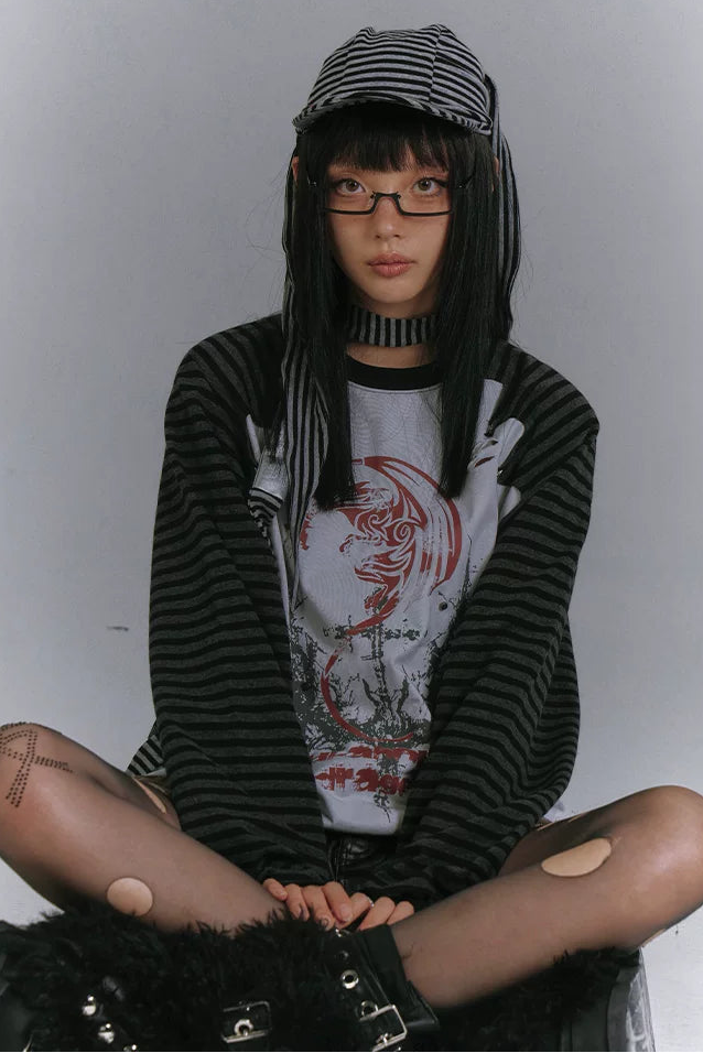 バイカラーラグランルーズトップス