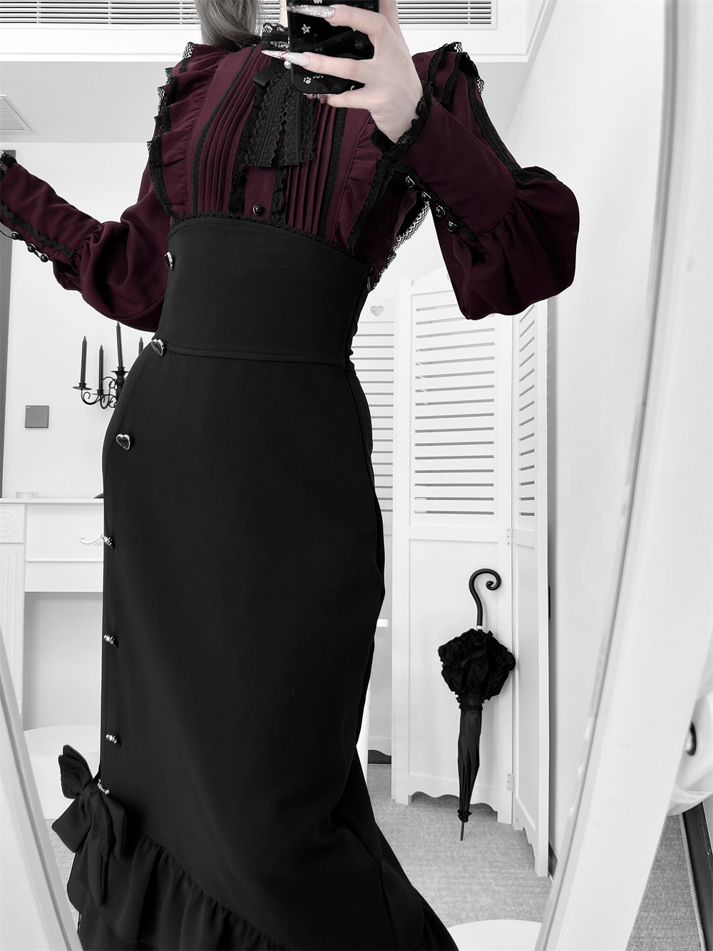 【数量限定】Heartbeat Love Songクリアエレガントリボンシャツ＋フィッシュテールスカートセット