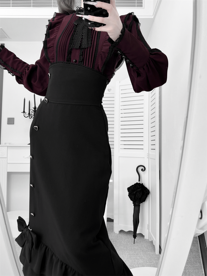 【数量限定】Heartbeat Love Songクリアエレガントリボンシャツ＋フィッシュテールスカートセット