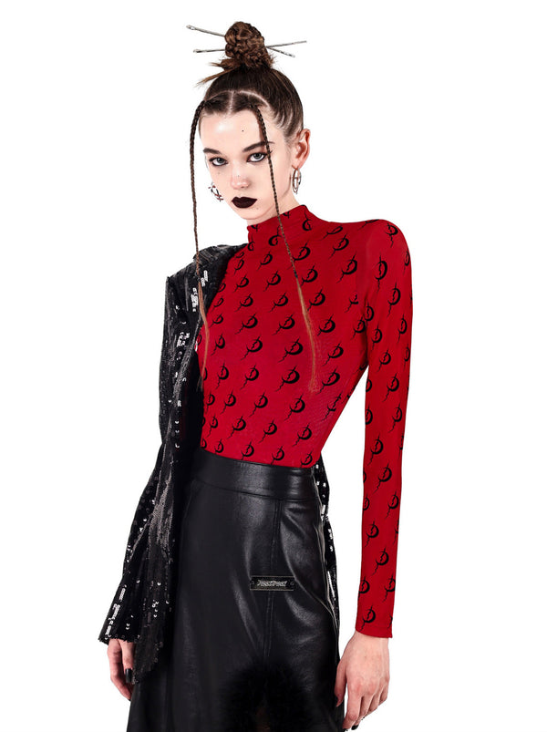 Electric Moon Mall Mall High Neck Double Layer Mesh Sia Shirt