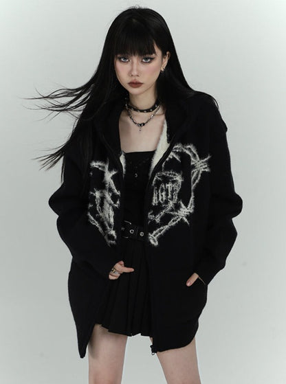 Ghost Girl American College Style Zipper Cardigan