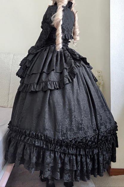 【12月6日予約締切】クロスノクターンゴシックダーク・ストライプレイヤードトップ＋クロスローズ・ストライププルアップスカート