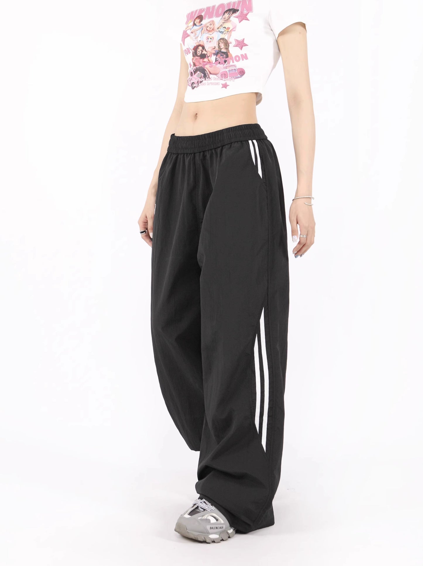 American retro casual sports parachute wide leg pants