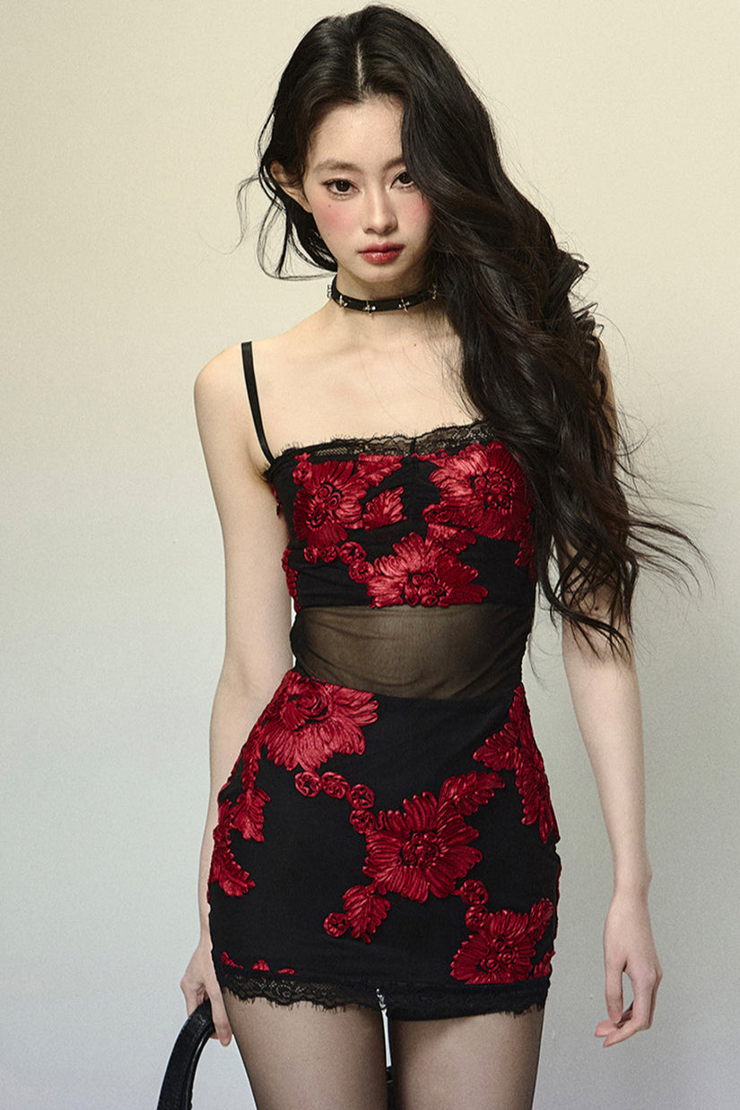 Dark Flower Tight Camisole Dress