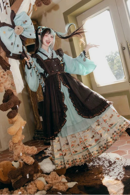 Mint chocolate china top + skirt + long skirt + accessories