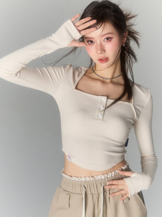 タイトリブショートスリムY2Kトップス